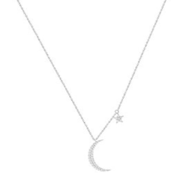 Sterling Silver Layered Necklace Chain Star Half Moon Choker Necklace - Picture 5 of 8
